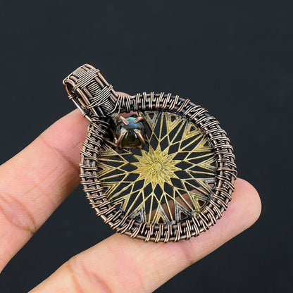 Two-Tone Copper Constellation Compass Gemstone Pendant