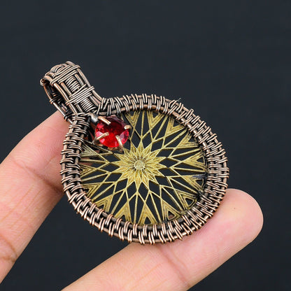 Two-Tone Copper Constellation Compass Gemstone Pendant