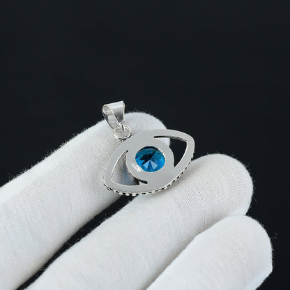 Swiss Blue Topaz Silver Eye Pendant
