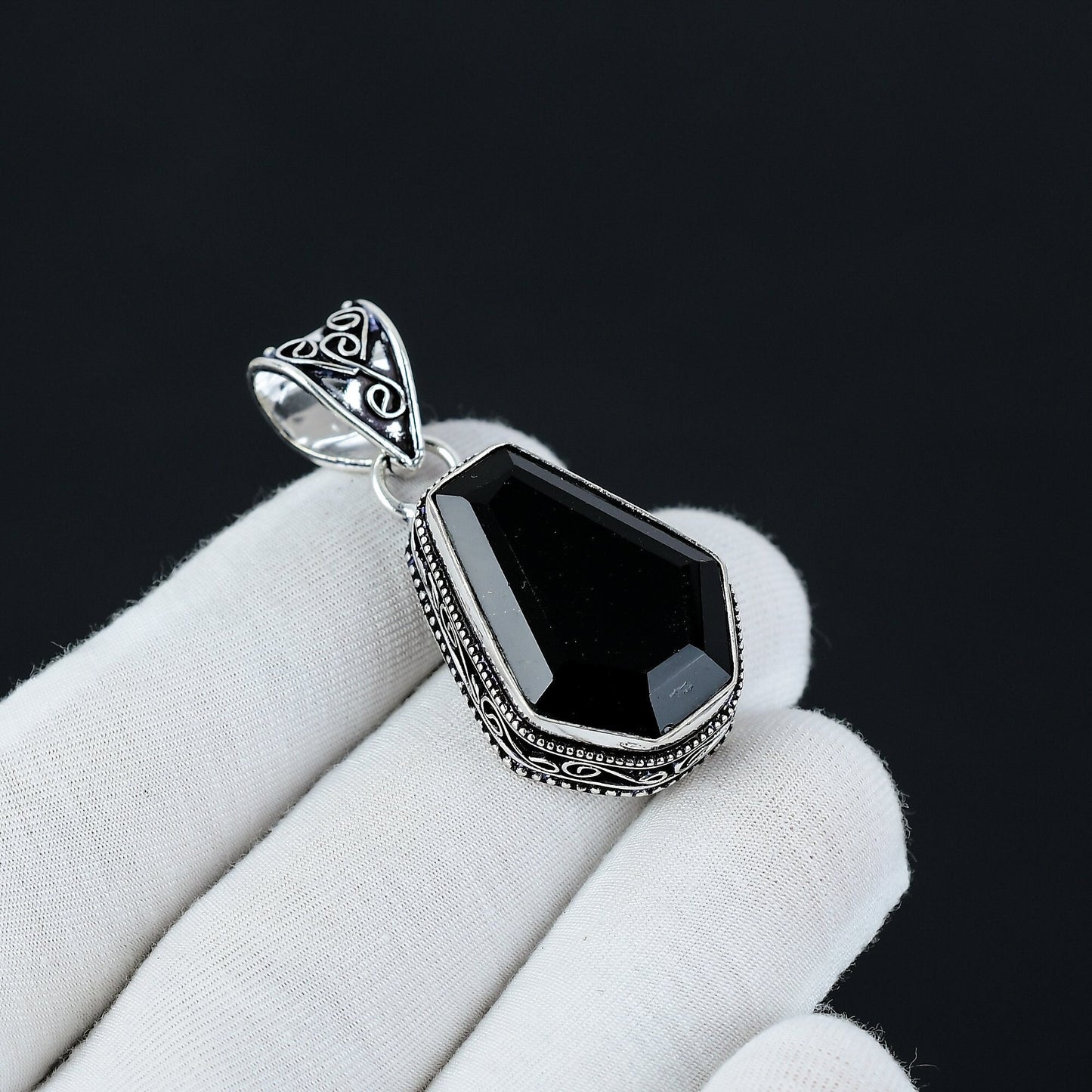Black Spinel Coffin Gemstone Pendant
