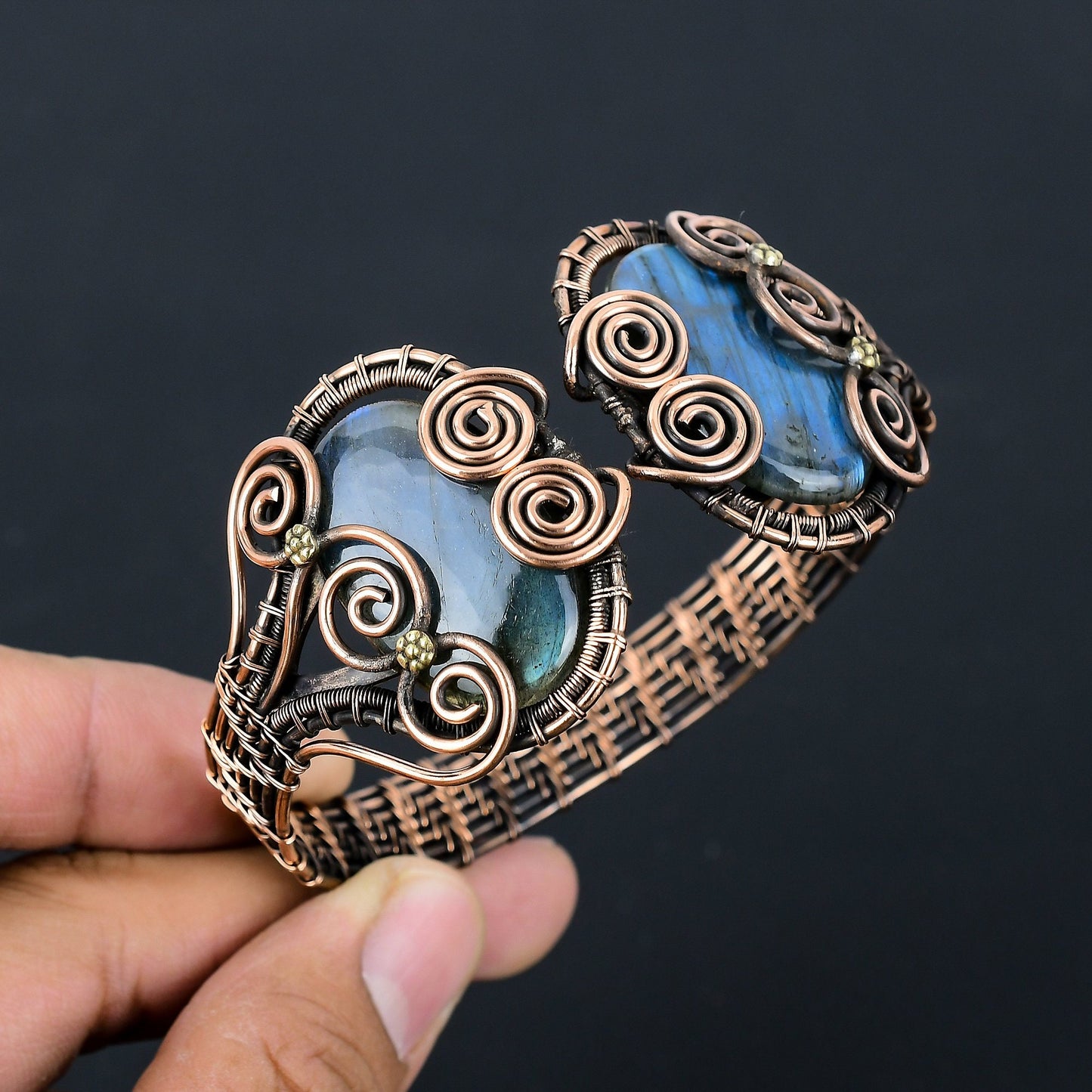 Blue Labradorite Gemstone Copper Bangle