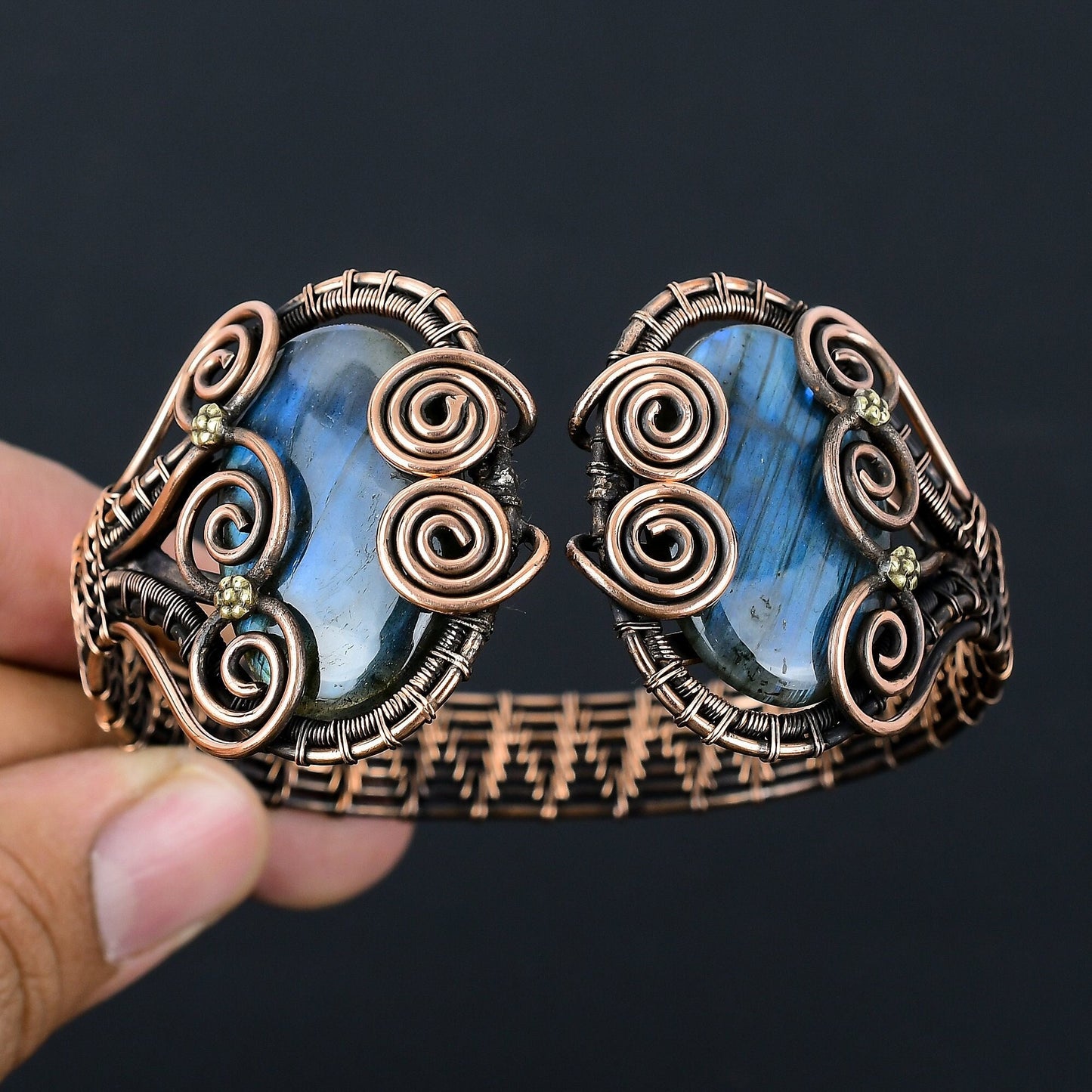 Blue Labradorite Gemstone Copper Bangle