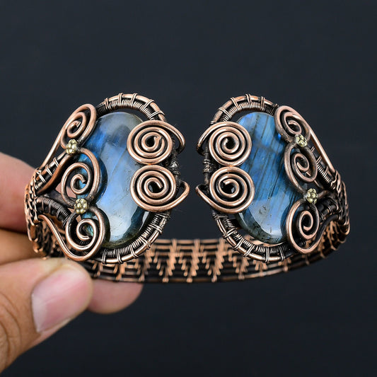 Blue Labradorite Gemstone Copper Bangle