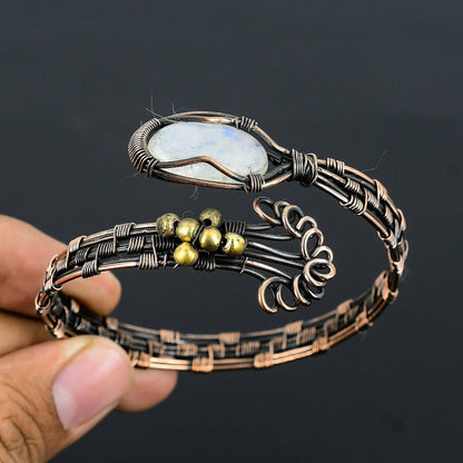 White Moonstone Gemstone Copper Cuff Bracelet