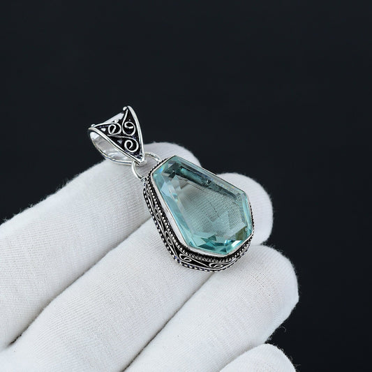 Aquamarine Gemstone Coffin Pendant