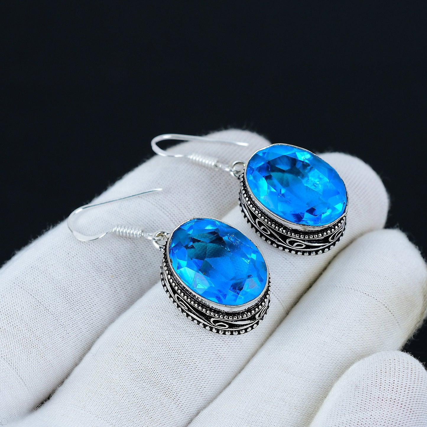 Swiss Blue Topaz Gemstone Earrings