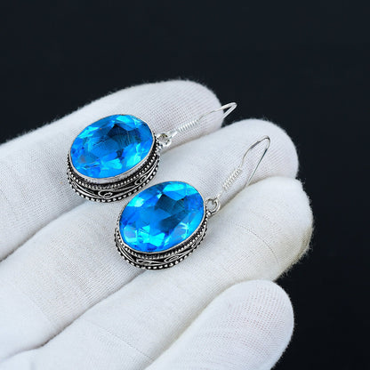 Swiss Blue Topaz Gemstone Earrings