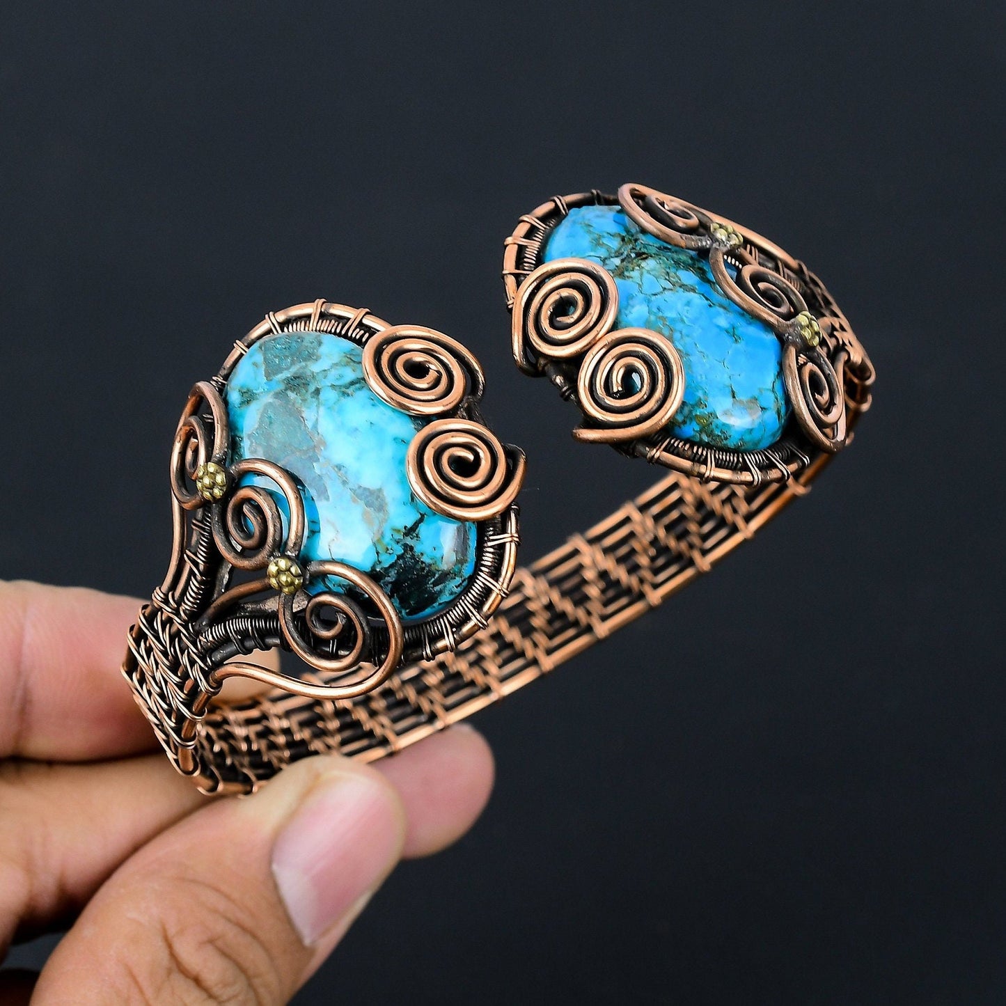 Turquoise Gemstone Wire Cuff Bracelet