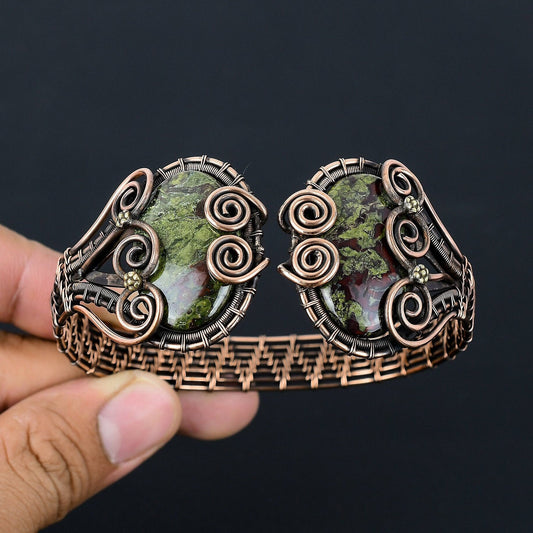 Green Dragon Blood Jasper Gemstone Cuff Bracelet