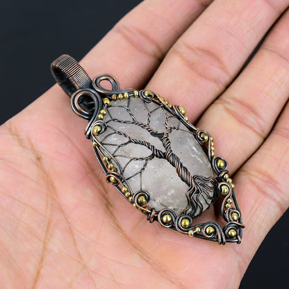 White Selenite Gemstone Tree of Life Copper Pendant