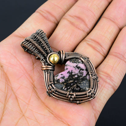 Pink Rhodonite Gemstone Heart Pendant