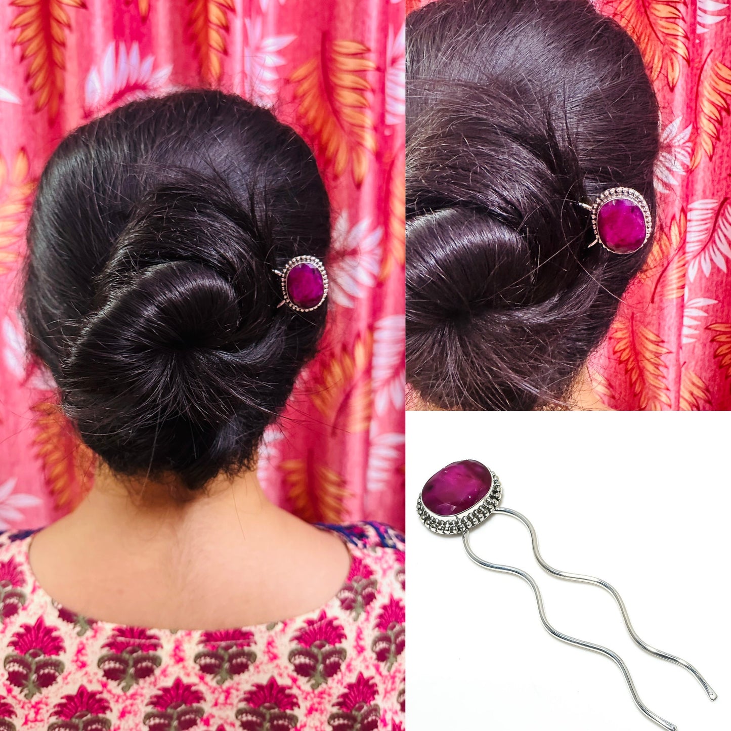 Ruby Gemstone Hair Bun Pin