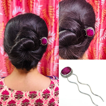 Ruby Gemstone Hair Bun Pin