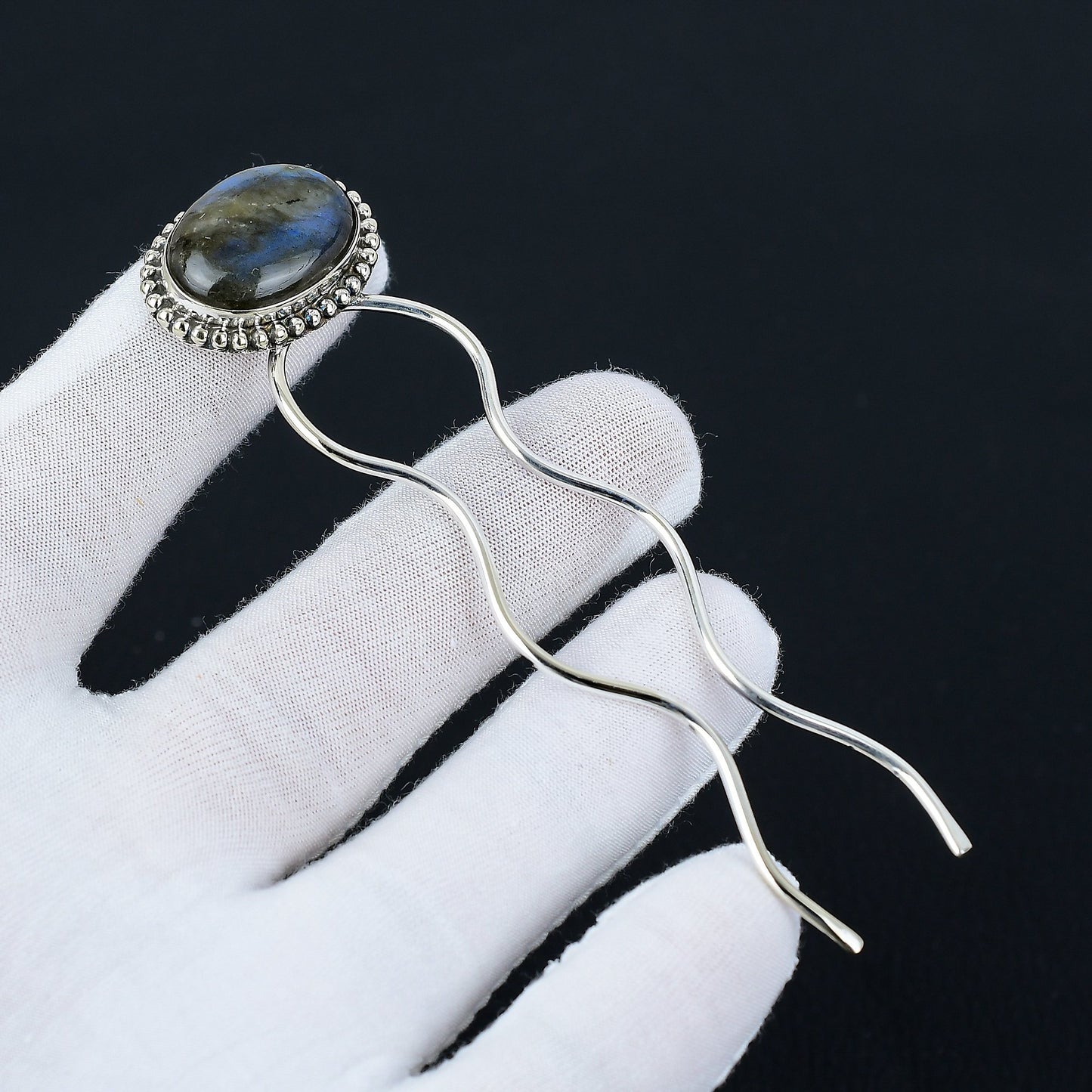 Blue Labradorite Gemstone Hair Pin