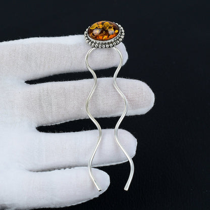 Amber Gemstone Hair Bun Pin
