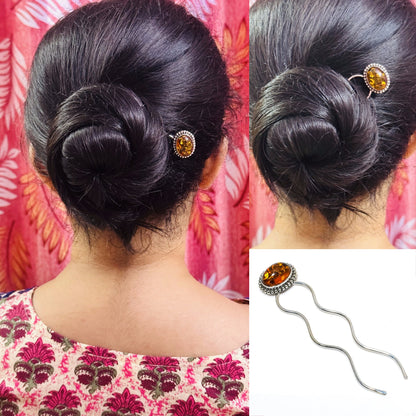 Amber Gemstone Hair Bun Pin