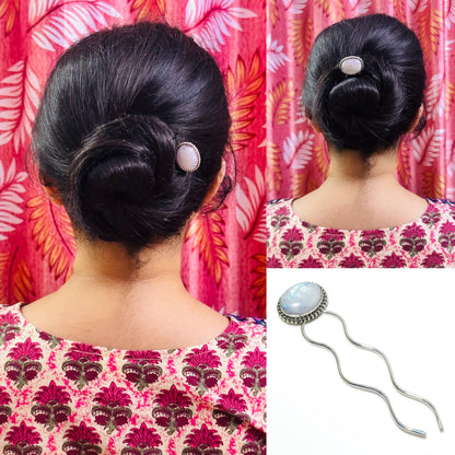 White Moonstone Gemstone Hair Pin