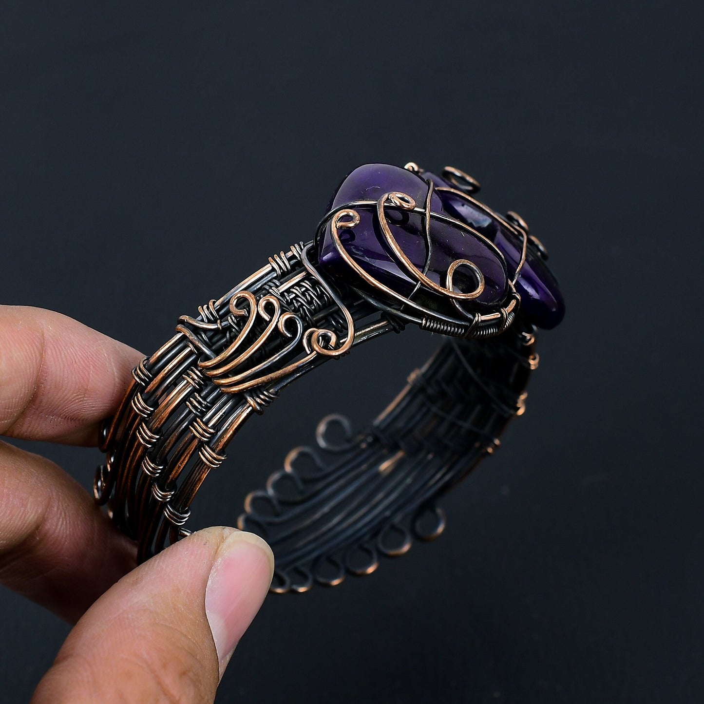 Purple Labradorite Gemstone Heart Bangle
