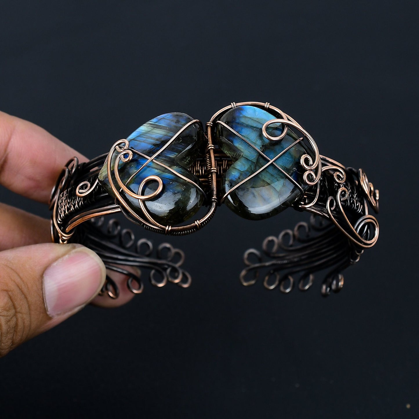 Blue-Grey Labradorite Gemstone Cuff Bracelet