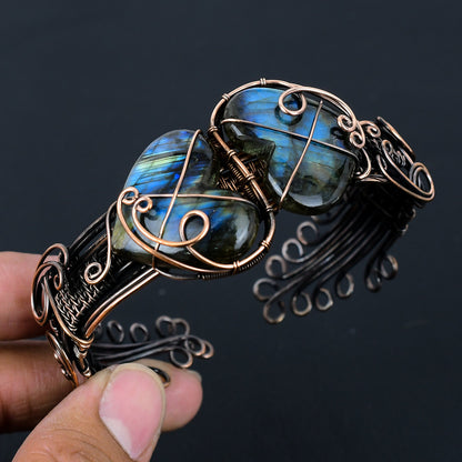 Blue-Grey Labradorite Gemstone Cuff Bracelet