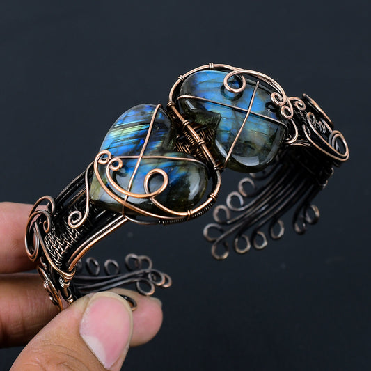 Blue-Grey Labradorite Gemstone Cuff Bracelet