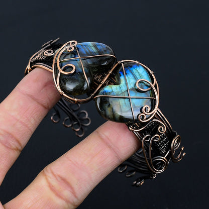 Blue-Grey Labradorite Gemstone Cuff Bracelet