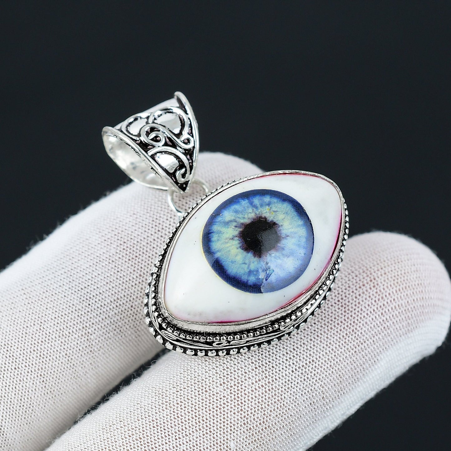 Dark Blue Human Eye Gemstone Pendant