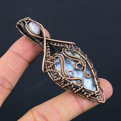 White Dendrite Opal & Moonstone Gemstone Pendant