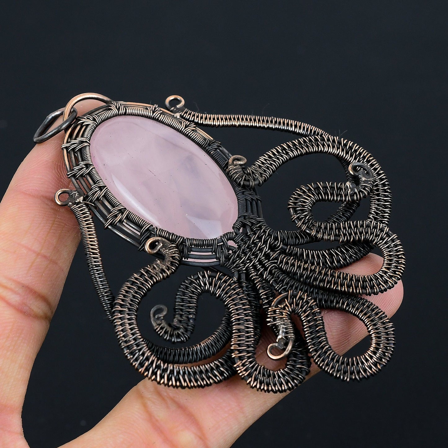 Pink Rose Quartz Gemstone Octopus Pendant