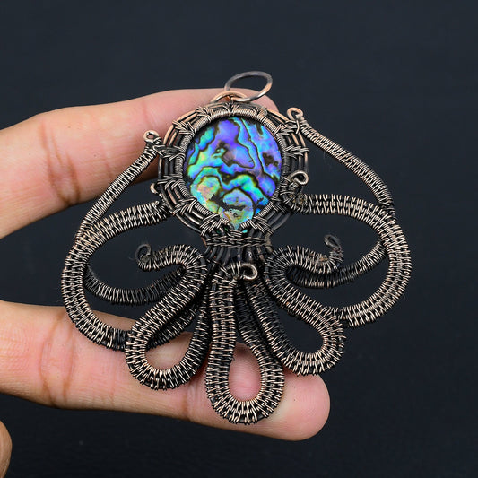 Iridescent Blue-Green Octopus Abalone Shell Gemstone Pendant