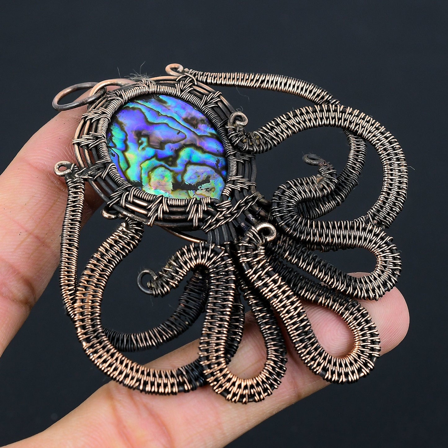 Iridescent Blue-Green Octopus Abalone Shell Gemstone Pendant