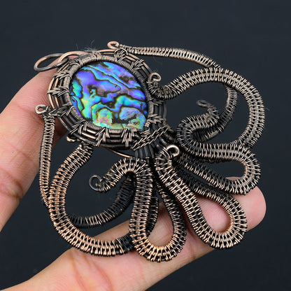 Iridescent Blue-Green Octopus Abalone Shell Gemstone Pendant