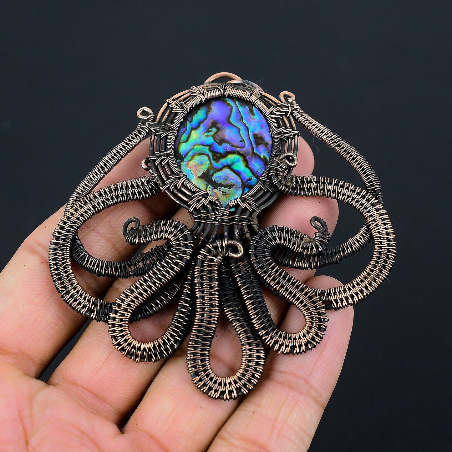 Iridescent Blue-Green Octopus Abalone Shell Gemstone Pendant