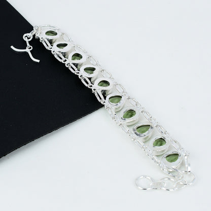 Green Amethyst Gemstone Sterling Silver Bracelet