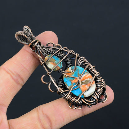 Orange Spiny Oyster Turquoise Gemstone Pendant