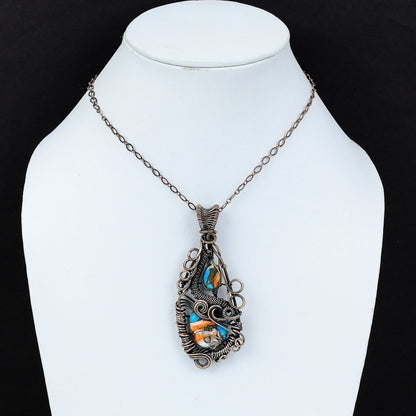 Orange Spiny Oyster Turquoise Gemstone Pendant