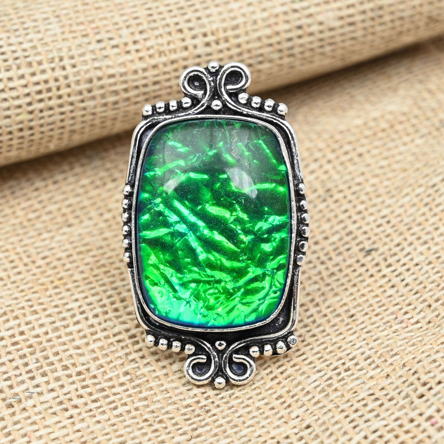 Green Triplet Opal Sterling Silver Ring
