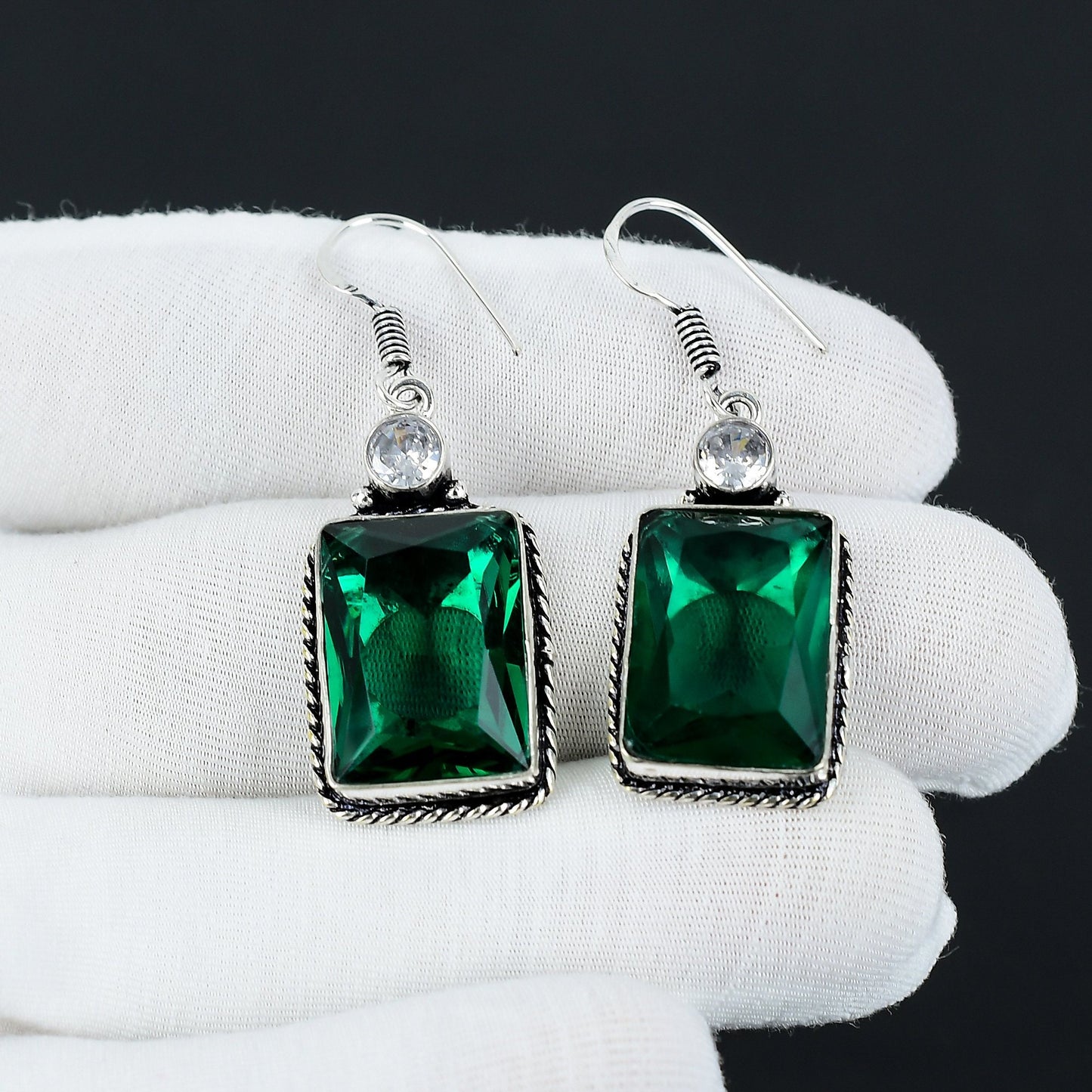 Green Tourmaline & White Topaz Sterling Silver Earrings