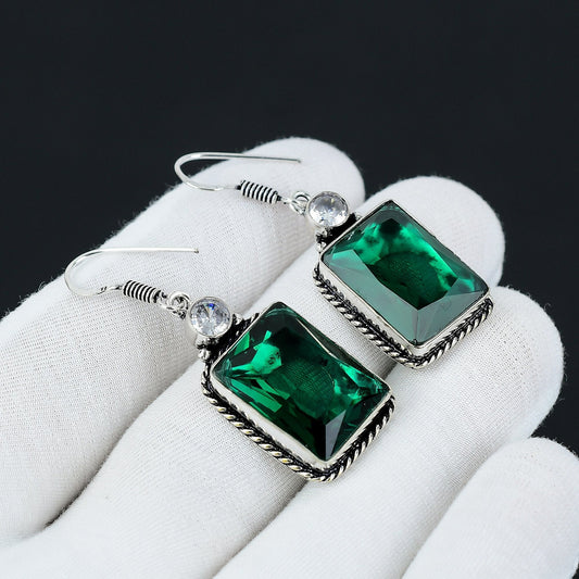 Green Tourmaline & White Topaz Sterling Silver Earrings