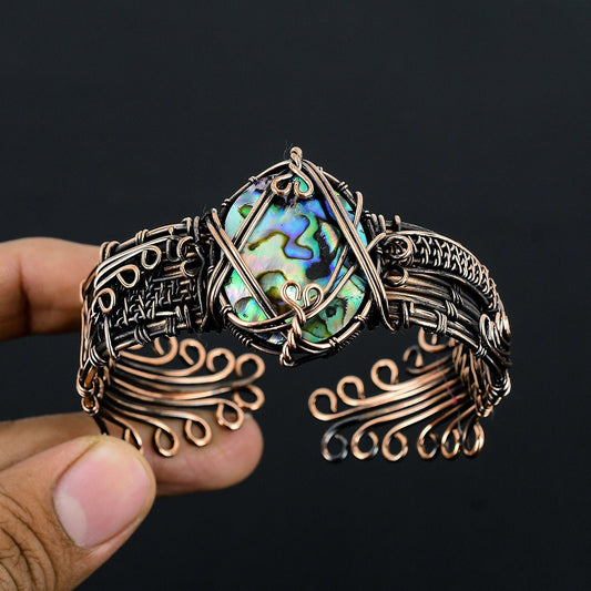 Rainbow Abalone Gemstone Cuff Bracelet