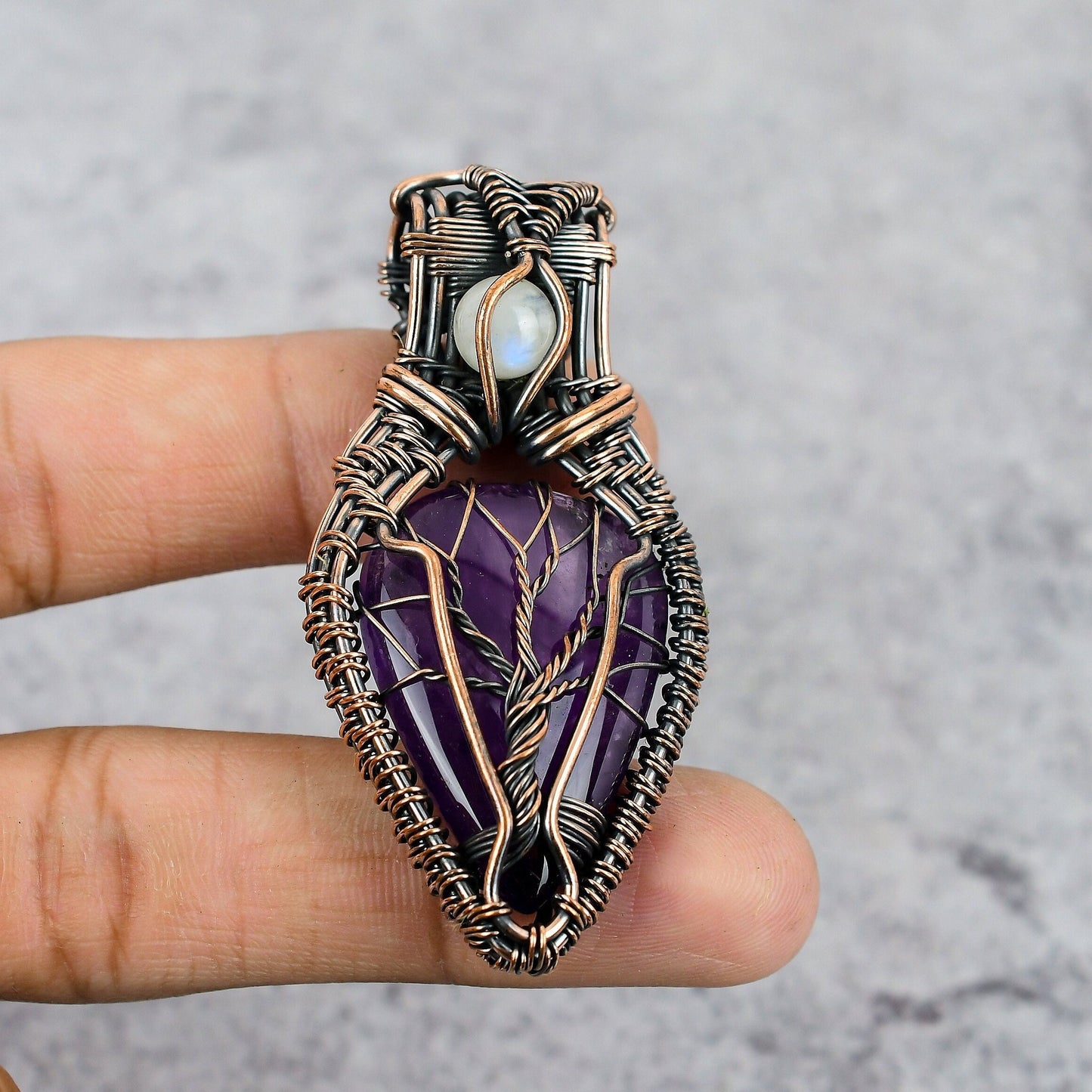 Purple Amethyst & Moonstone Gemstone Pendant