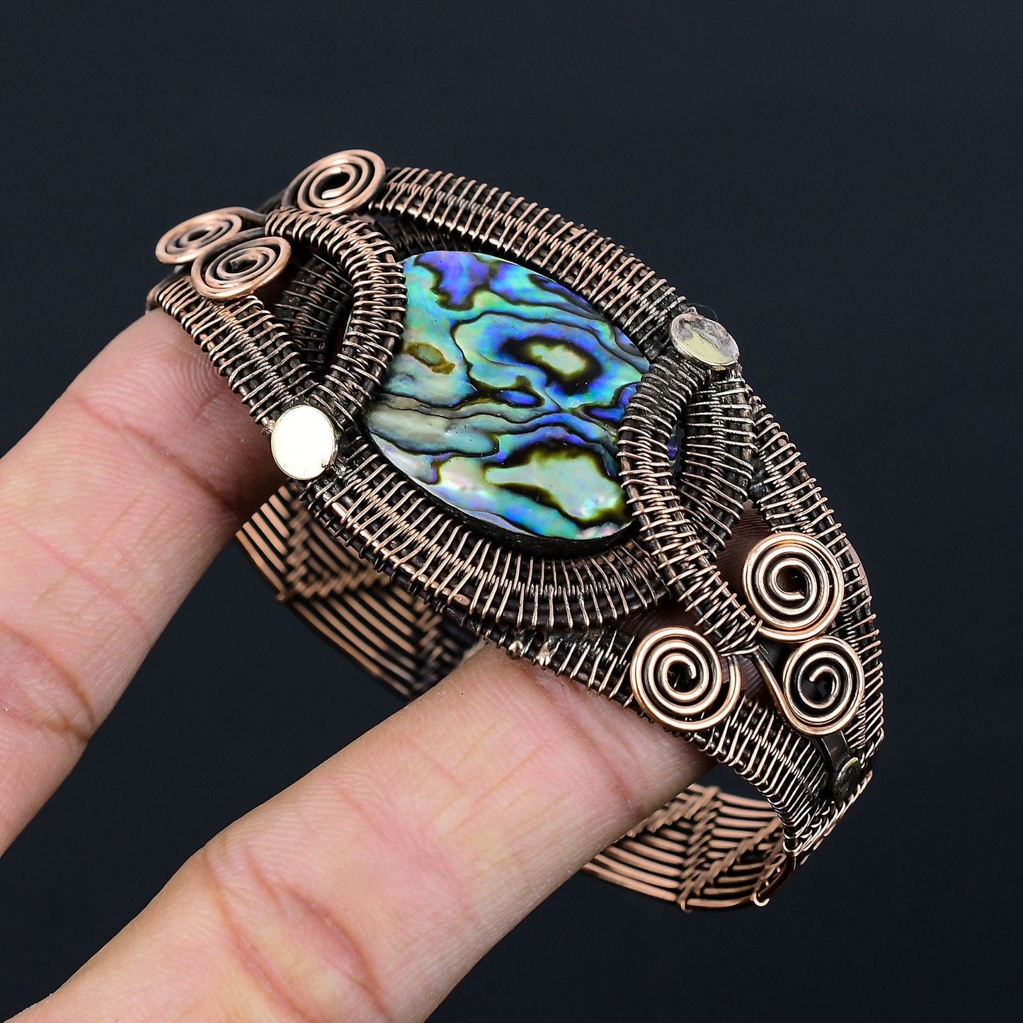 Blue-Green Abalone Gemstone Cuff Bracelet