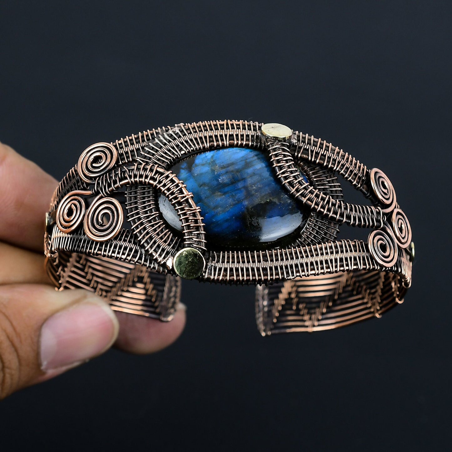 Blue Labradorite Gemstone Copper Cuff Bracelet