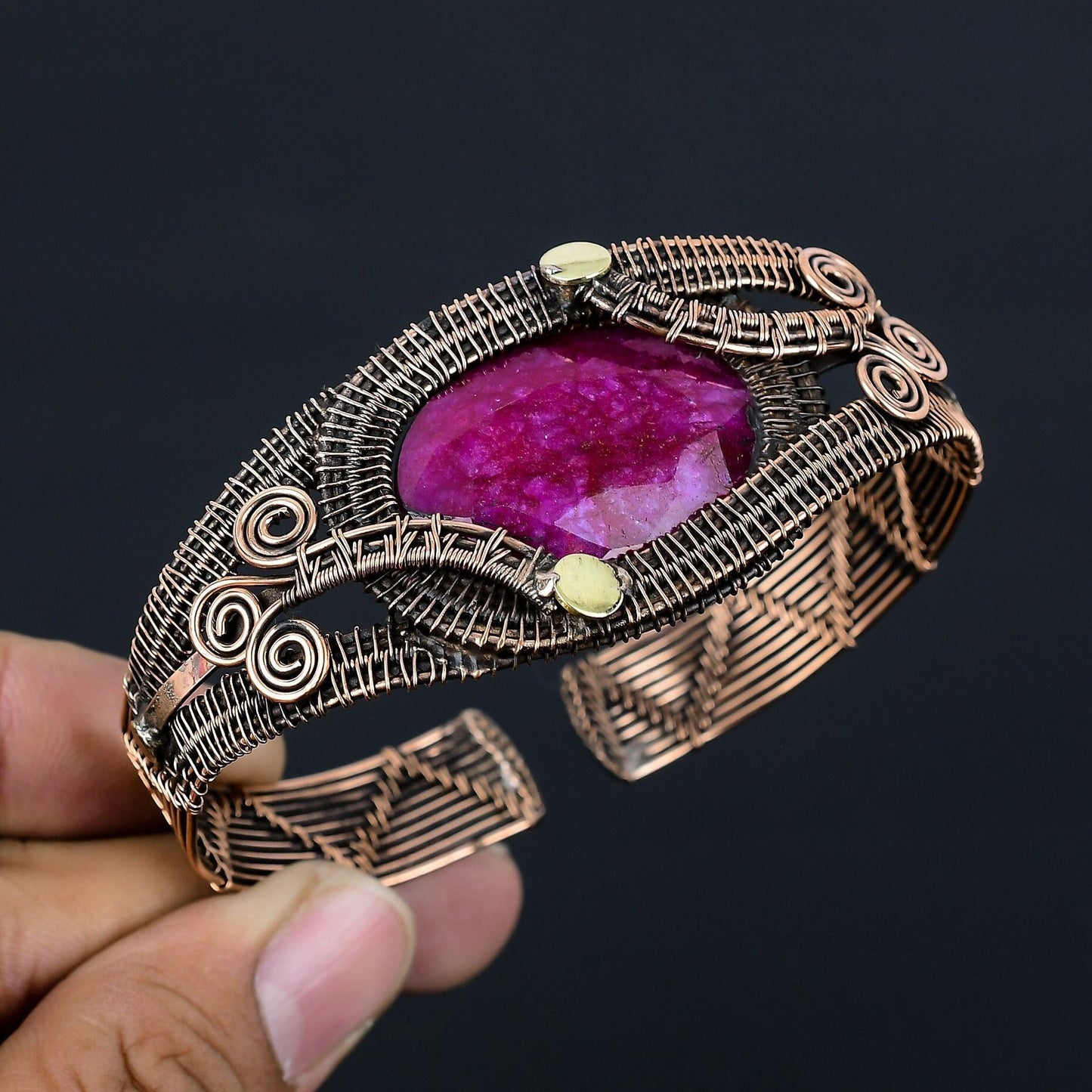 Kashmiri Red Ruby Gemstone Cuff Bracelet