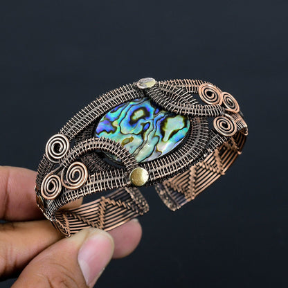 Blue-Green Abalone Gemstone Cuff Bracelet