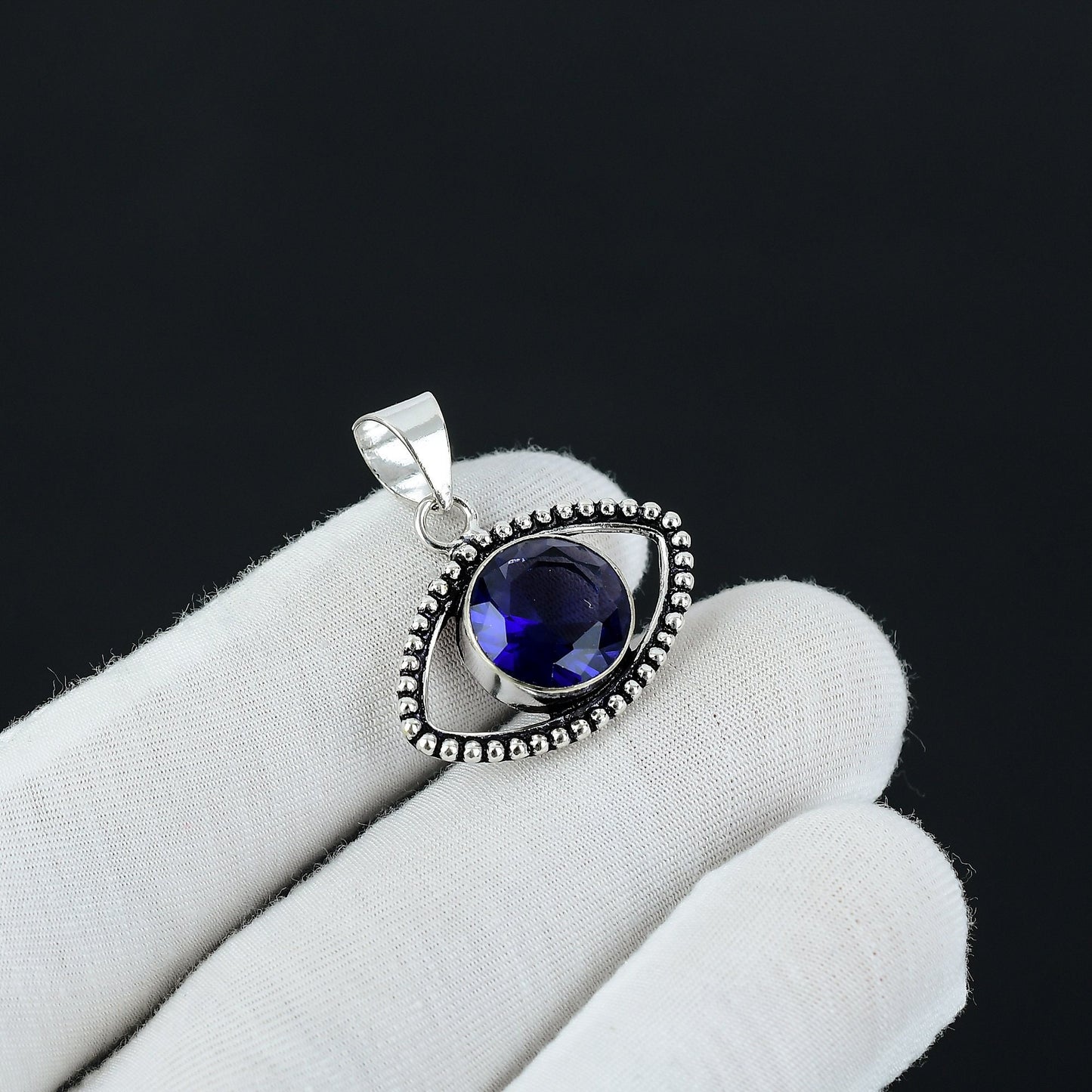 Blue Tanzanite Eye Sterling Silver Pendant
