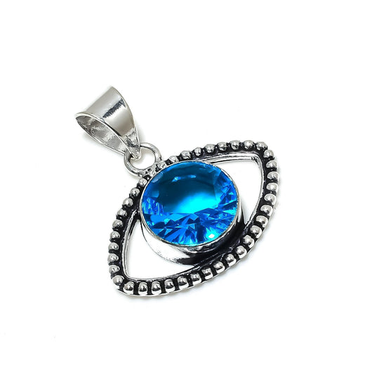 Swiss Blue Topaz Silver Eye Pendant