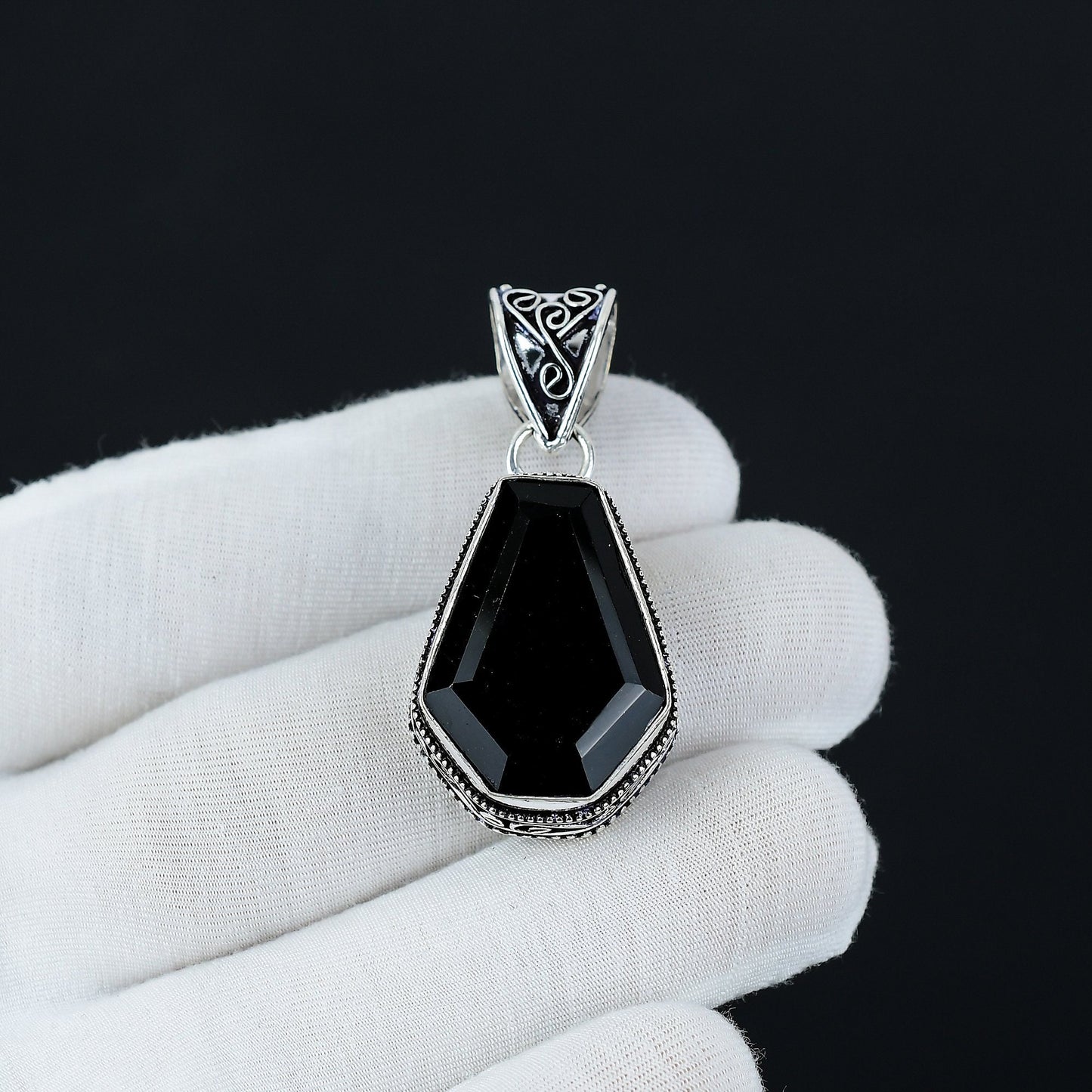 Black Spinel Coffin Gemstone Pendant