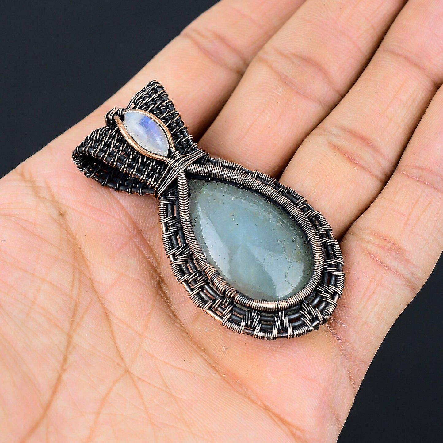 Blue Aquamarine Moonstone Gemstone Pendant