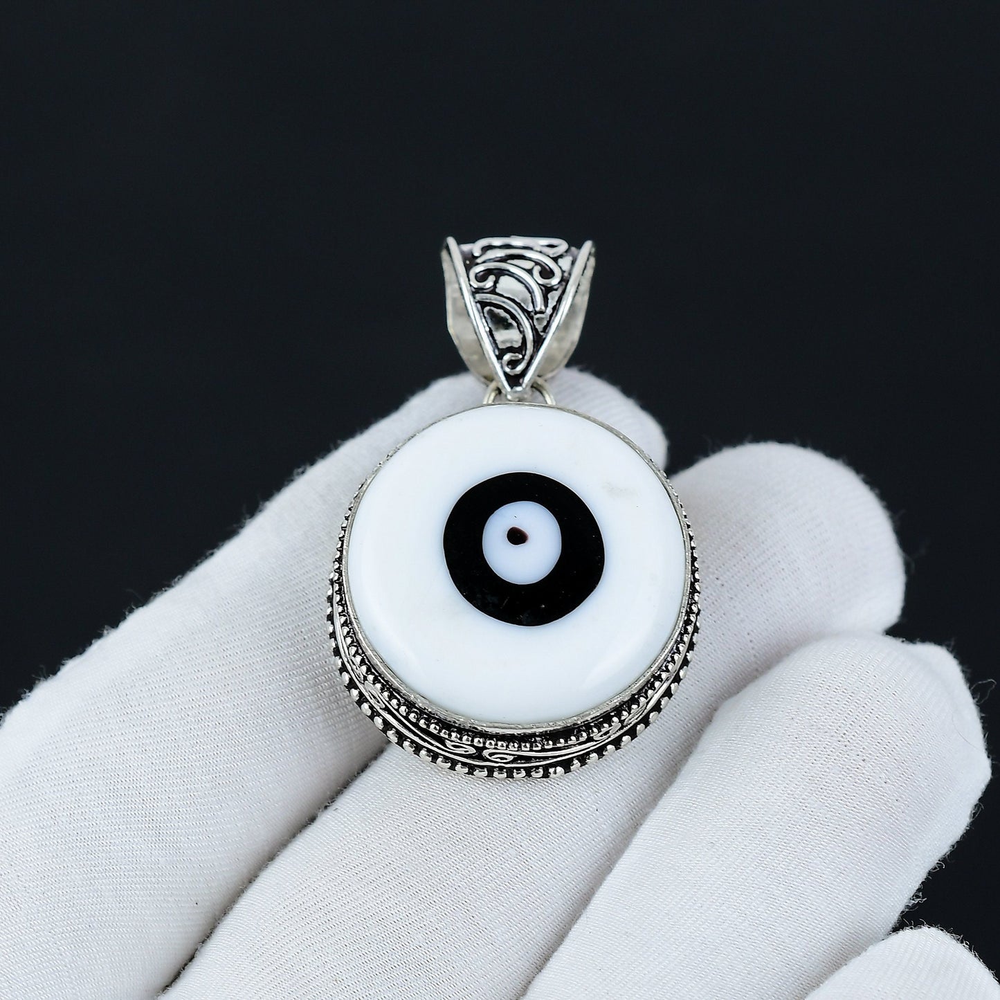 White Sterling Silver Evil Eye Pendant
